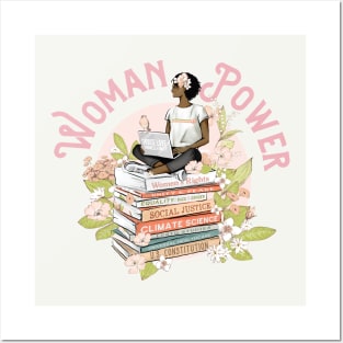 Woman Power - Floral Black Woman on Books Posters and Art